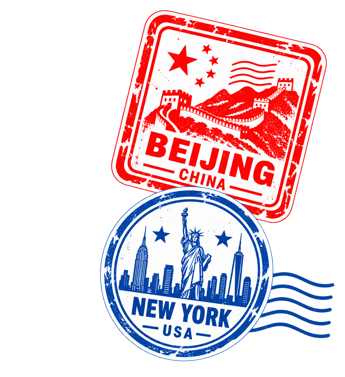 Beijing and New York passport stamps